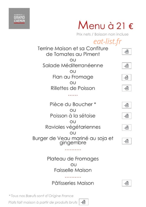 Auberge du Grand Chemin — carte page 1