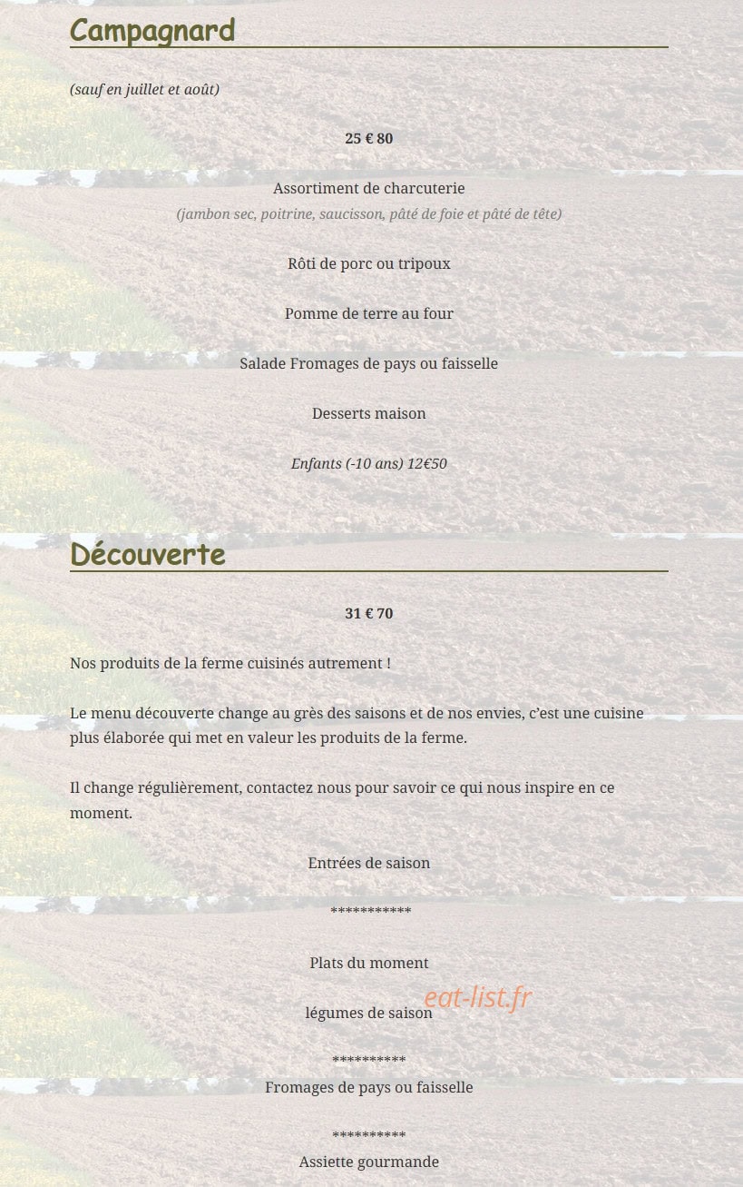 Auberge Paysanne — carte page 2