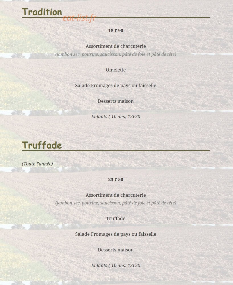 Auberge Paysanne — carte page 1