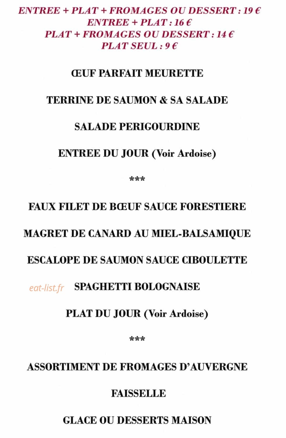 Restaurant evan — carte page 1