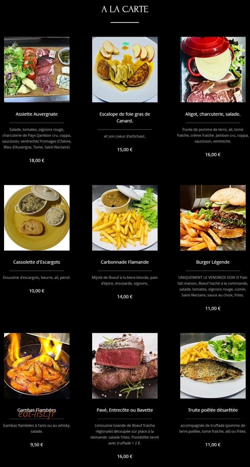 Aux Legendes — carte page 1