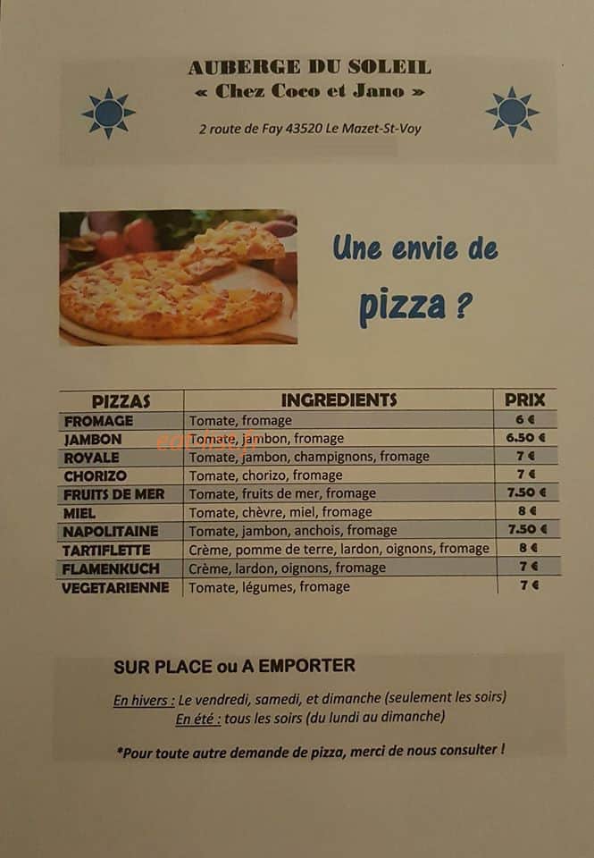 L'auberge Du Soleil — carte page 1