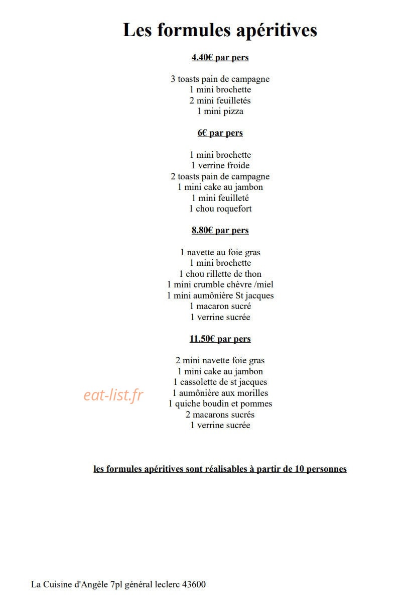La Cuisine D'angele — carte page 1