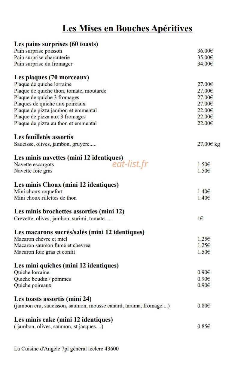 La Cuisine D'angele — carte page 2