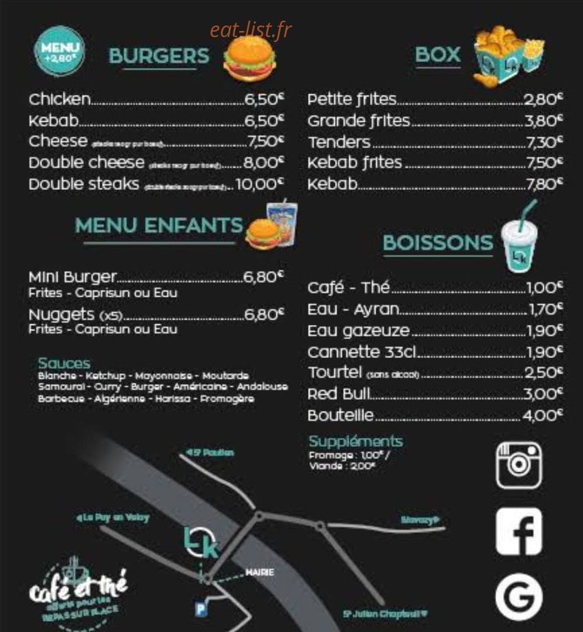 Carte et menu de Lokanta à Brives Charensac — Burgers, box...