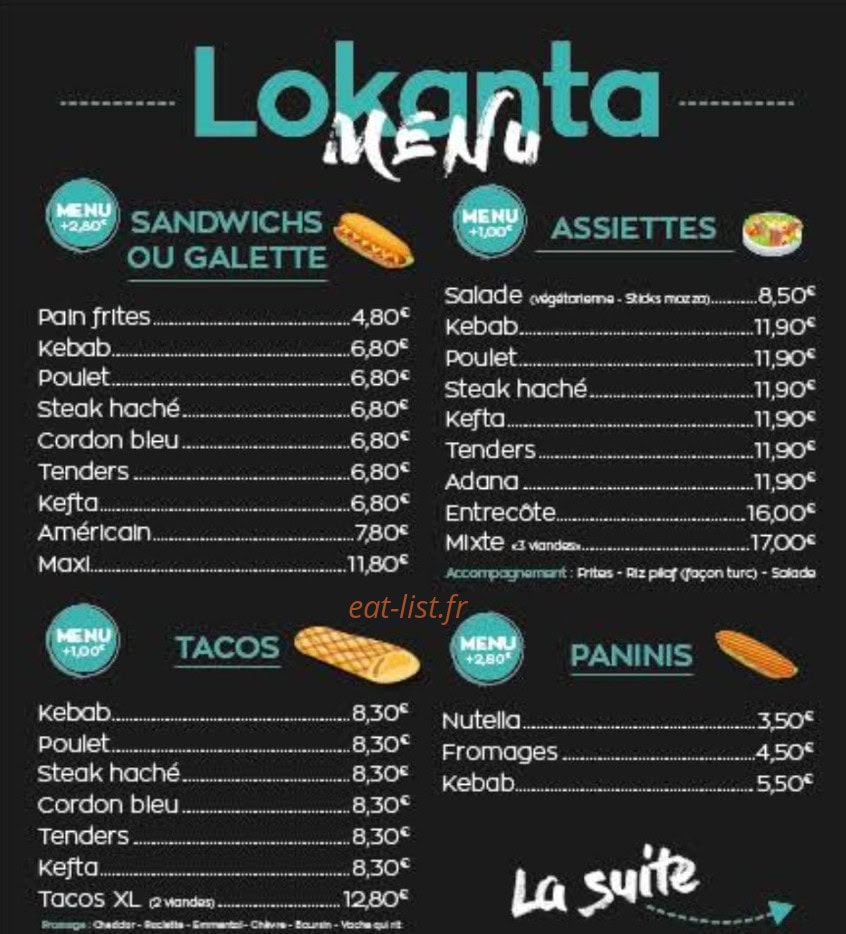 Carte et menu de Lokanta à Brives Charensac — Sandwiches, tacos...