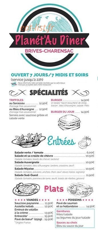 Planét'Au Dîner — carte page 1
