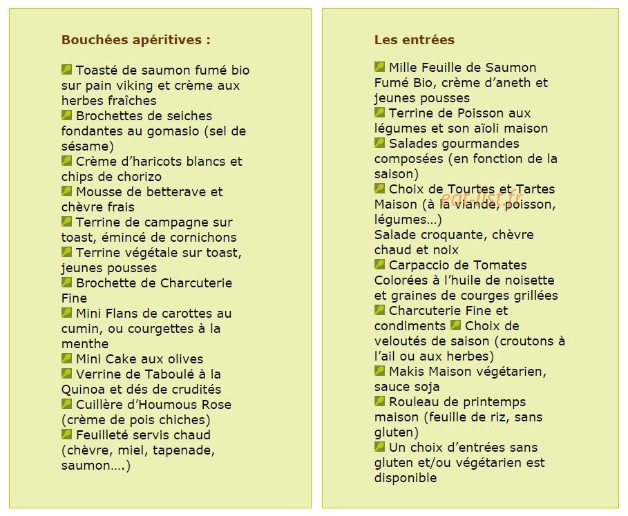À Table Naturellement — carte page 1