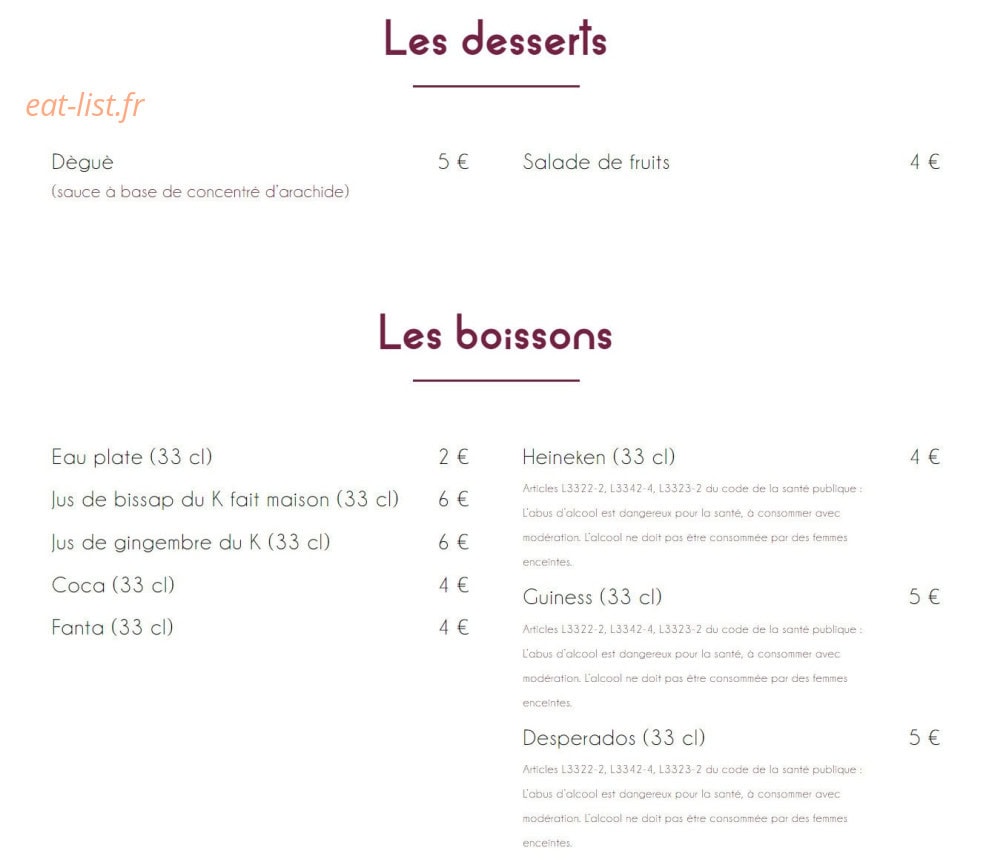 Afri K Gourmand — carte page 8