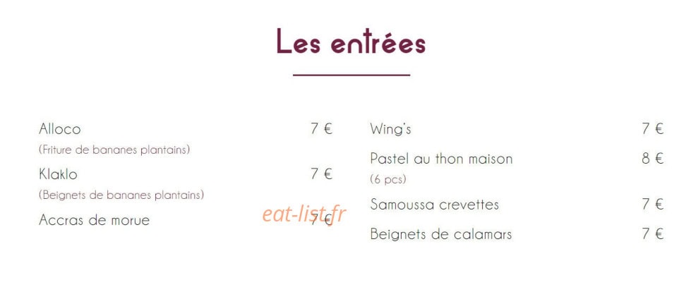 Afri K Gourmand — carte page 1