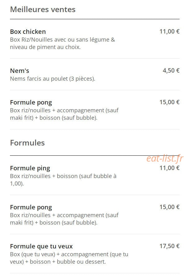 Carte et menu de Asian Street Food à Nantes — Meilleures ventes et formules