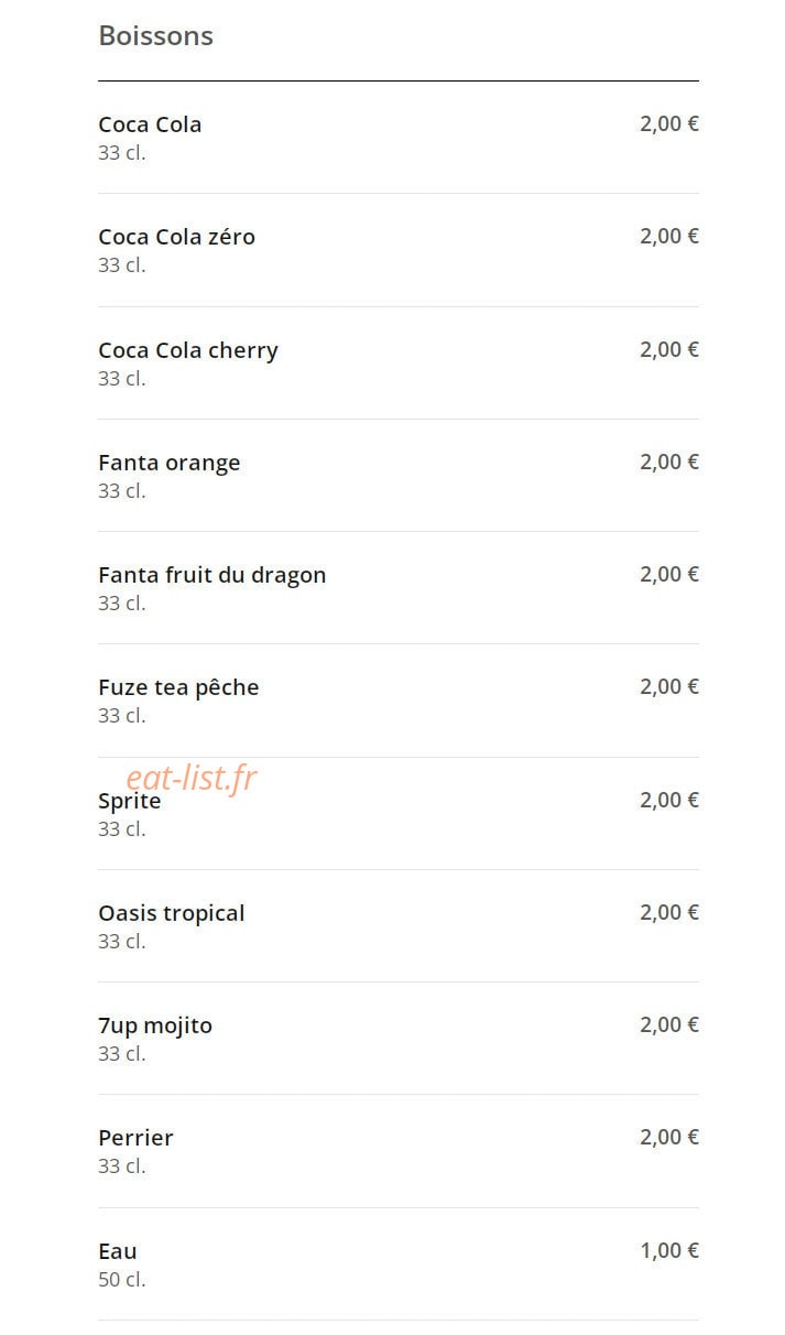 Carte et menu de Asian Street Food à Nantes — Boissons