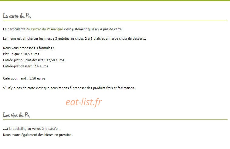 Au Bistrot du Pr Auvigné — carte page 1