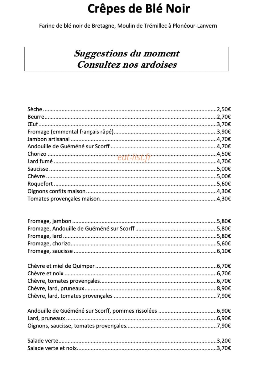 Au vieux quimper — carte page 1