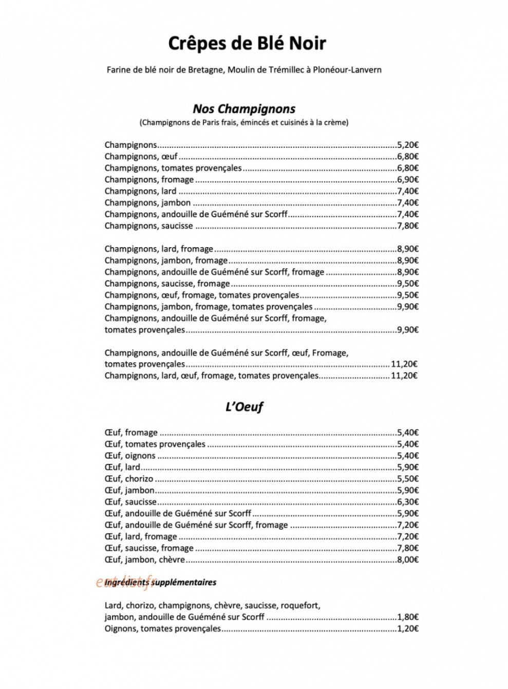 Au vieux quimper — carte page 3
