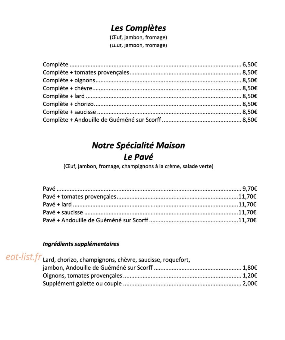 Au vieux quimper — carte page 2