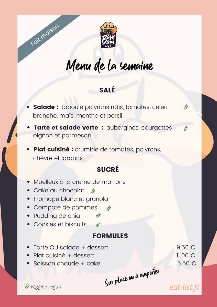 Bam Bam Café — carte page 1