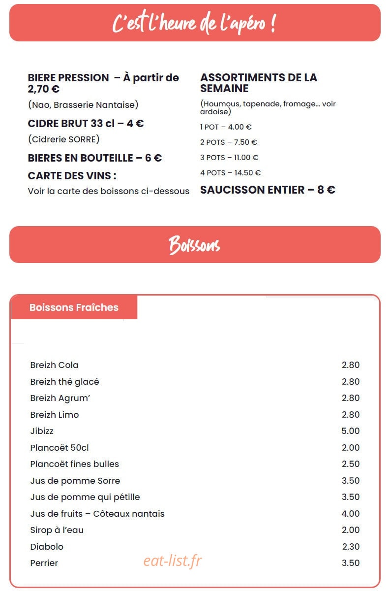 Bam Bam Café — carte page 2
