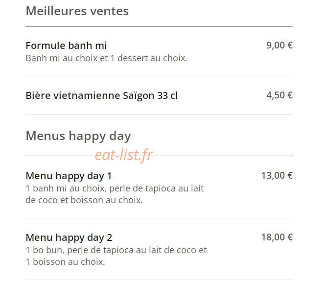 Banh Mie — carte page 1
