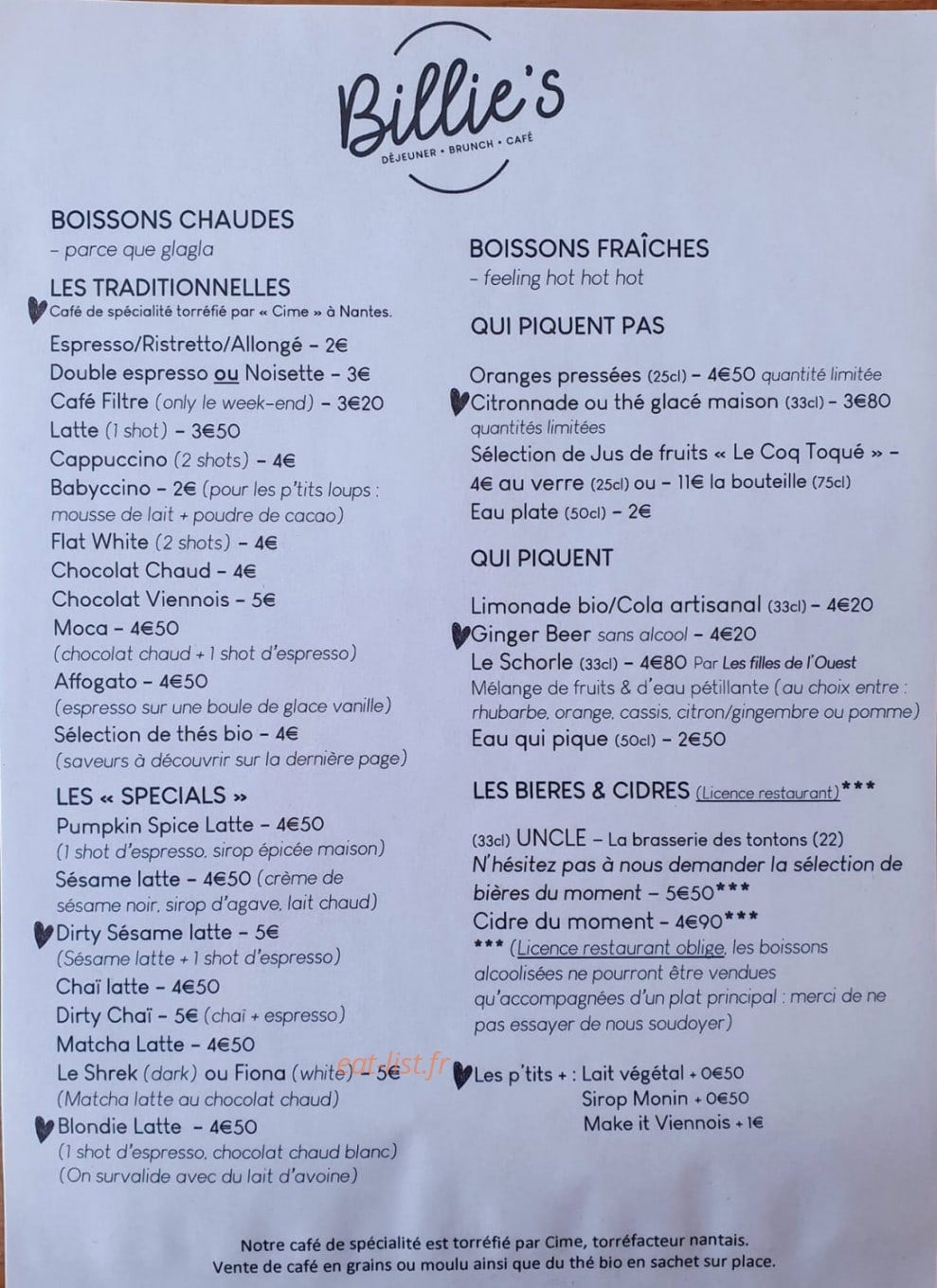 Billie's — carte page 4