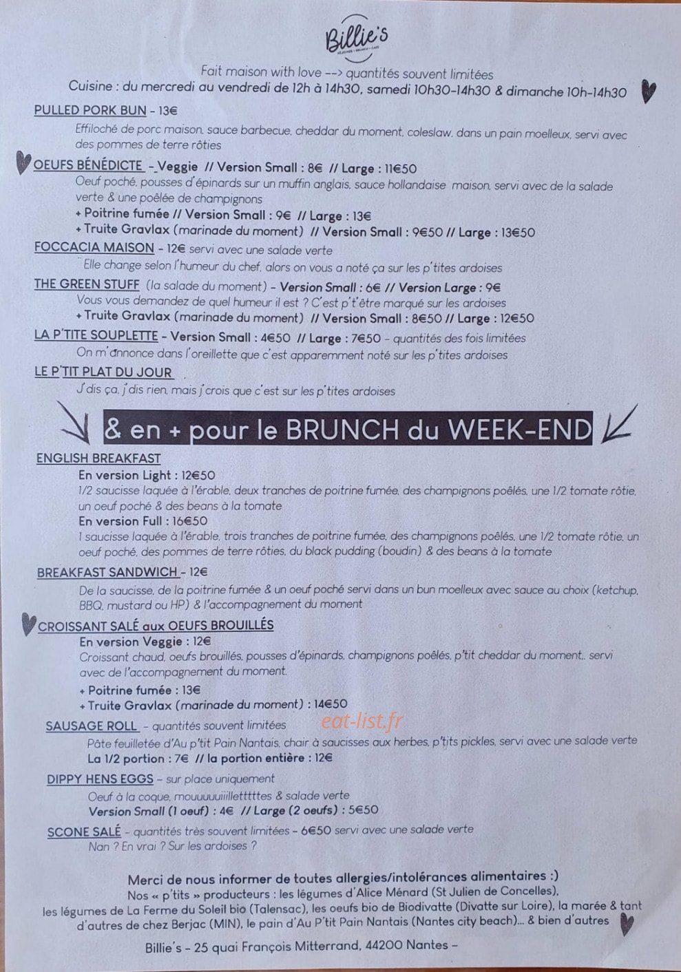 Billie's — carte page 2