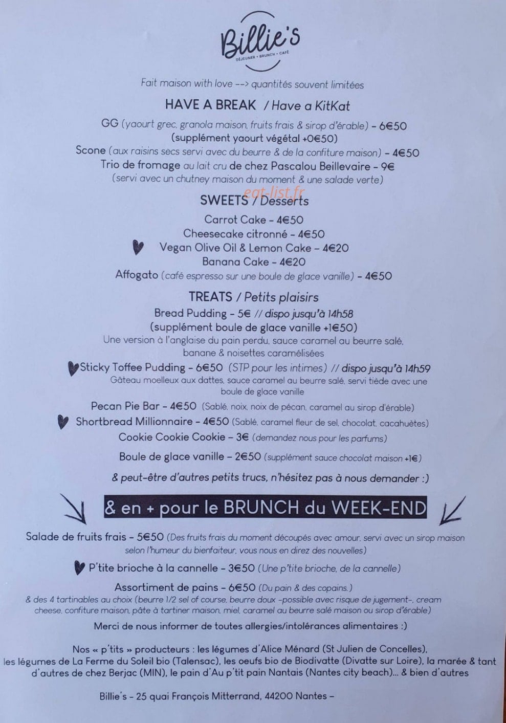 Billie's — carte page 3