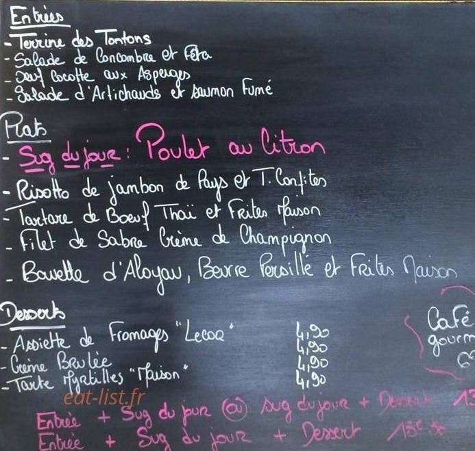 Bistro Bibace — carte page 1