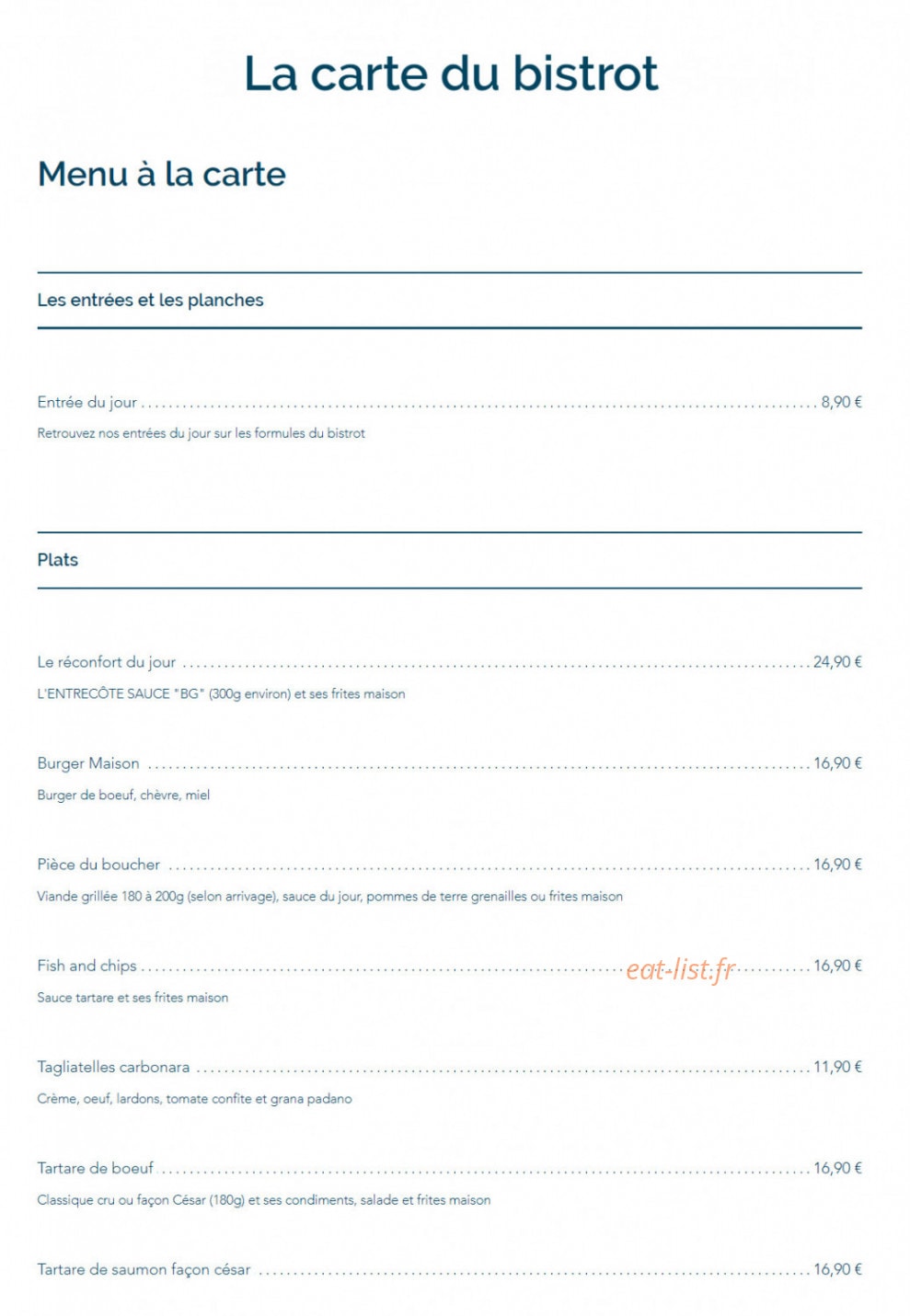 Bistrot du Golf — carte page 1