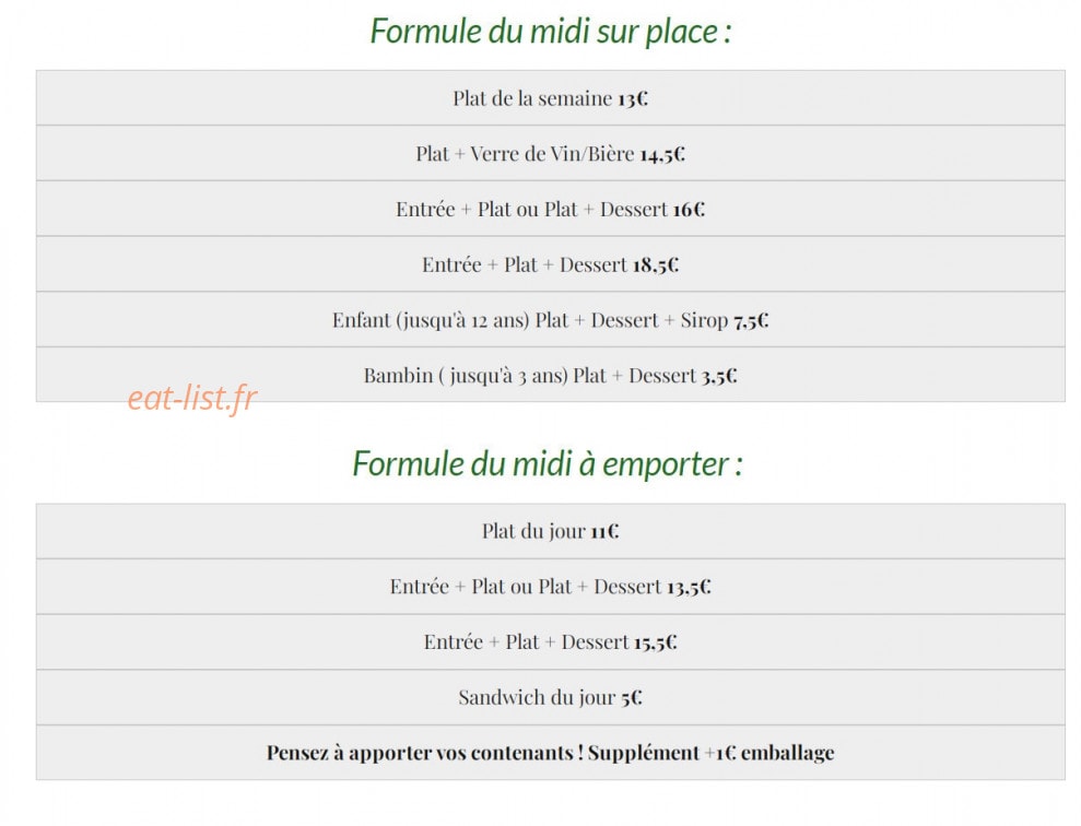 Bistrot Élémentaire — carte page 1
