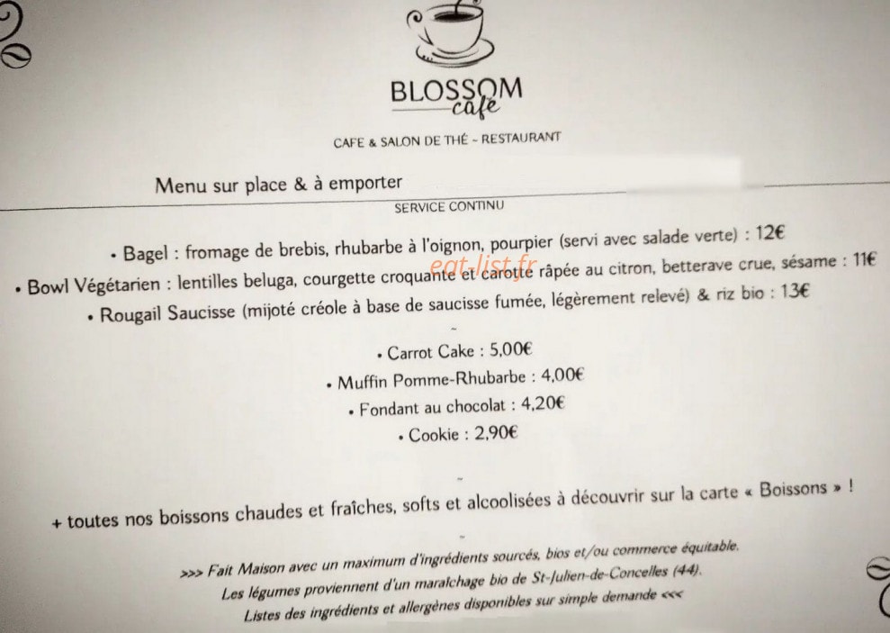 Blossom Café — carte page 1