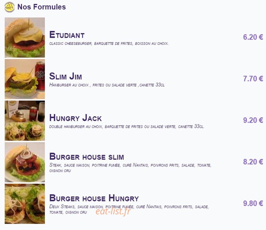Burger House — carte page 1