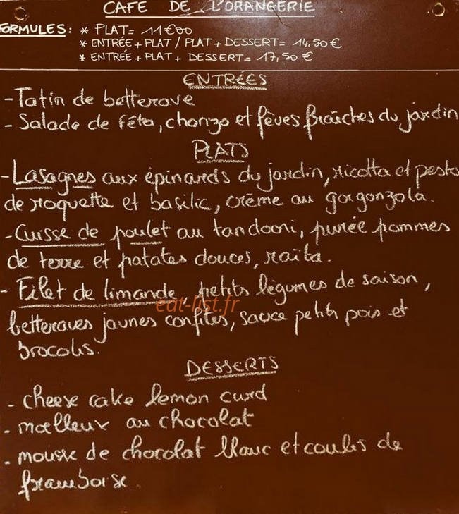 Café de l'Orangerie — carte page 1