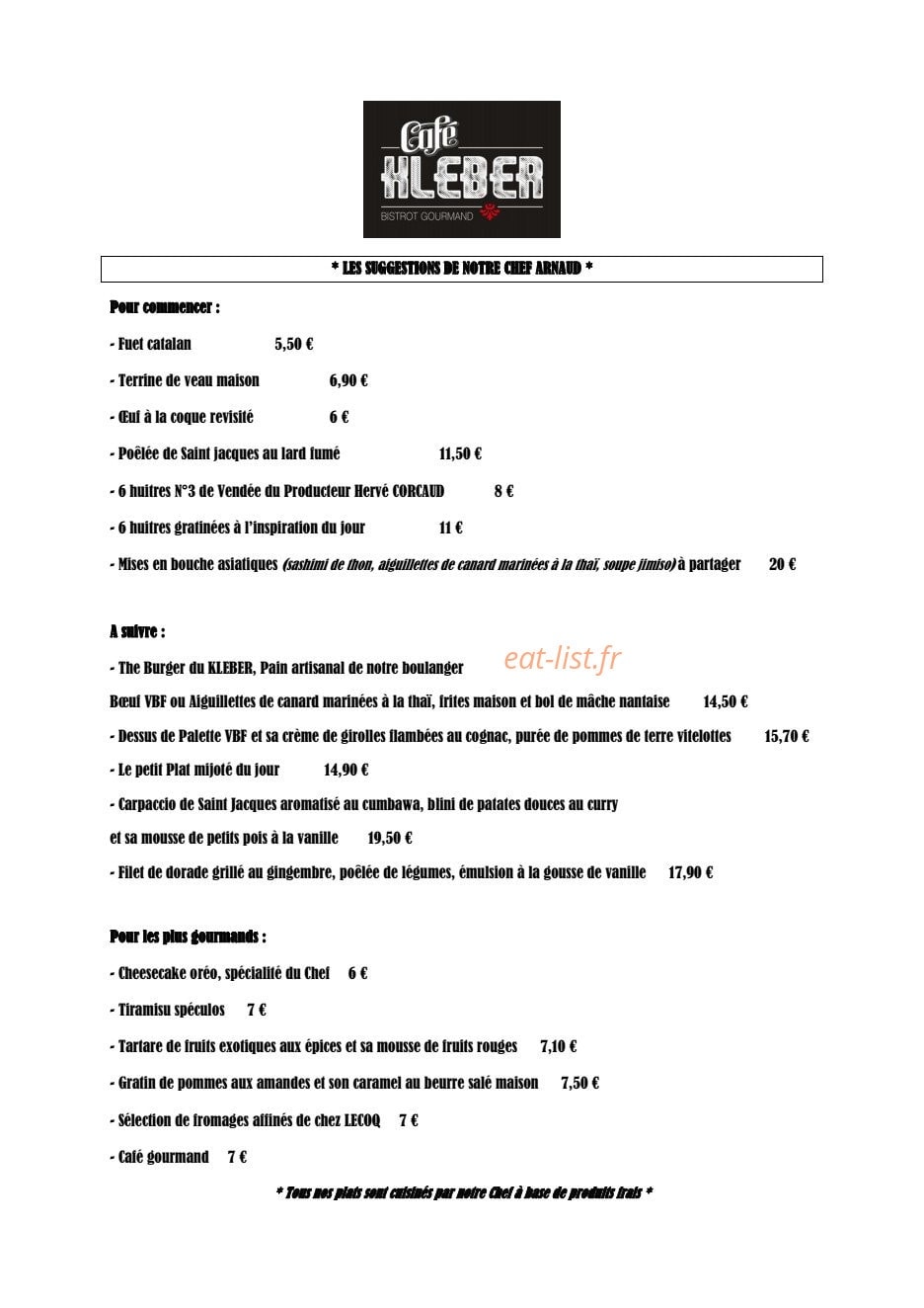 Café Kleber — carte page 1