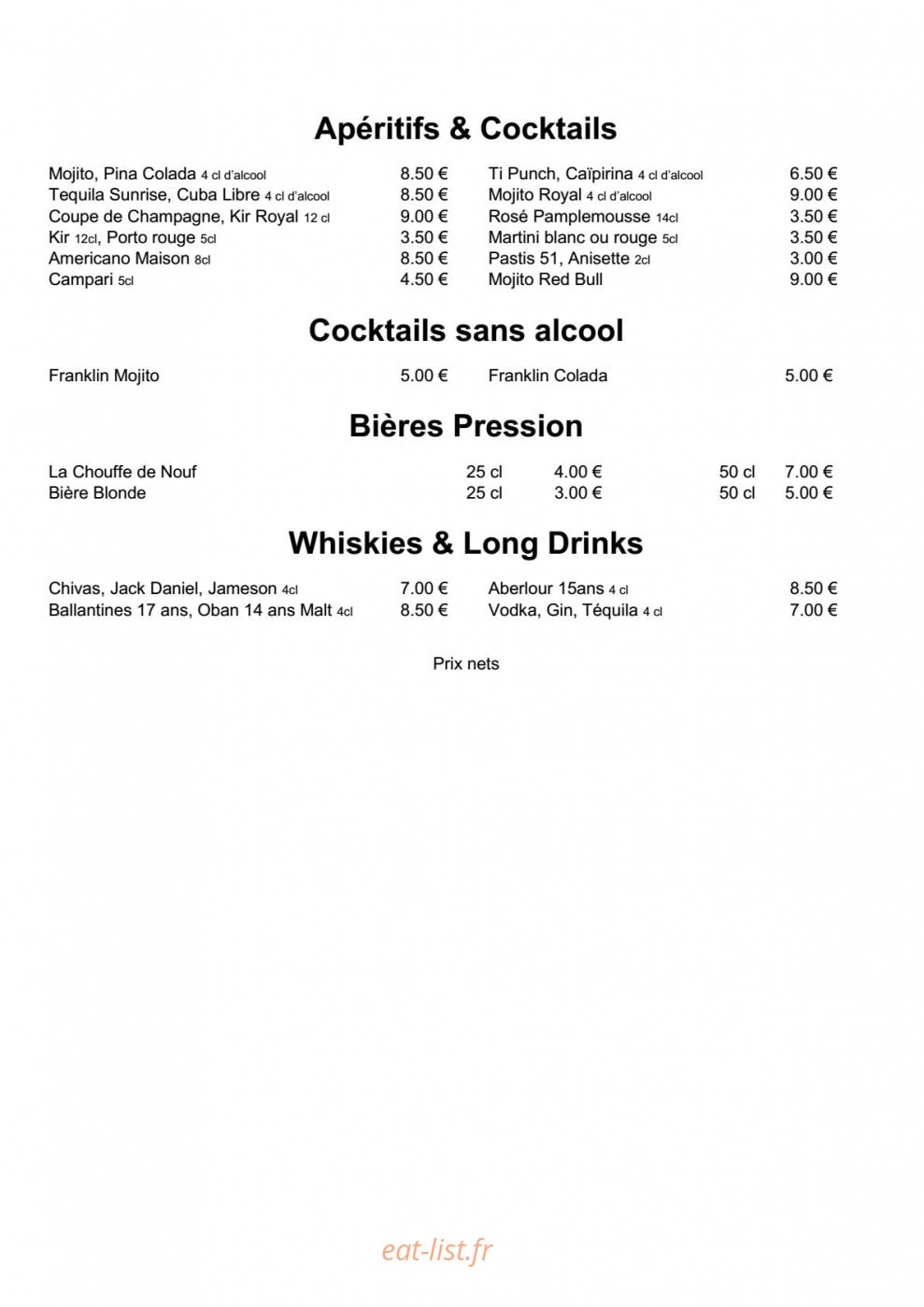 Chez Franklin — carte page 1
