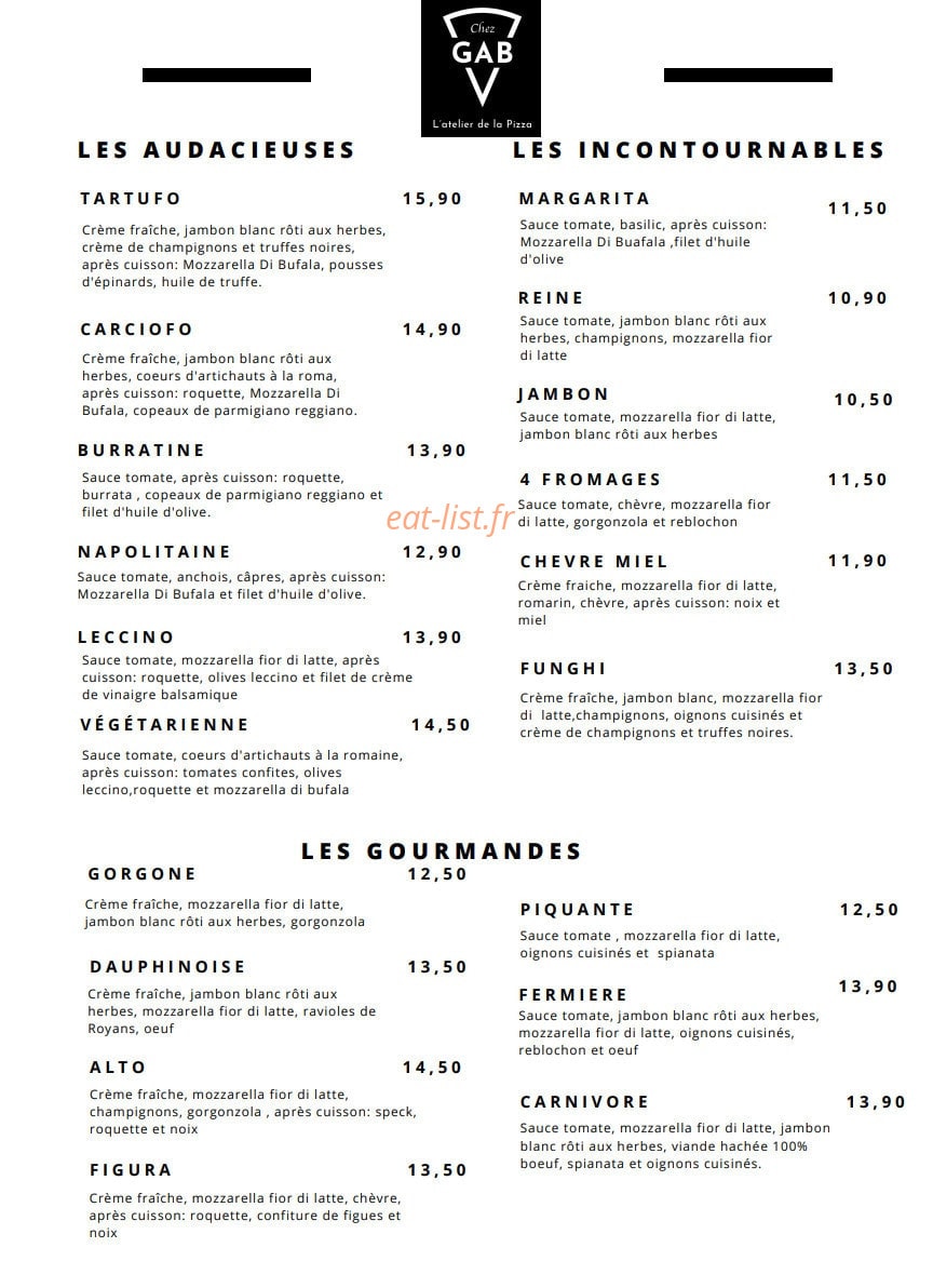 Chez Gab — carte page 1