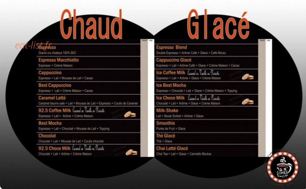 Coffee Shop — carte page 1