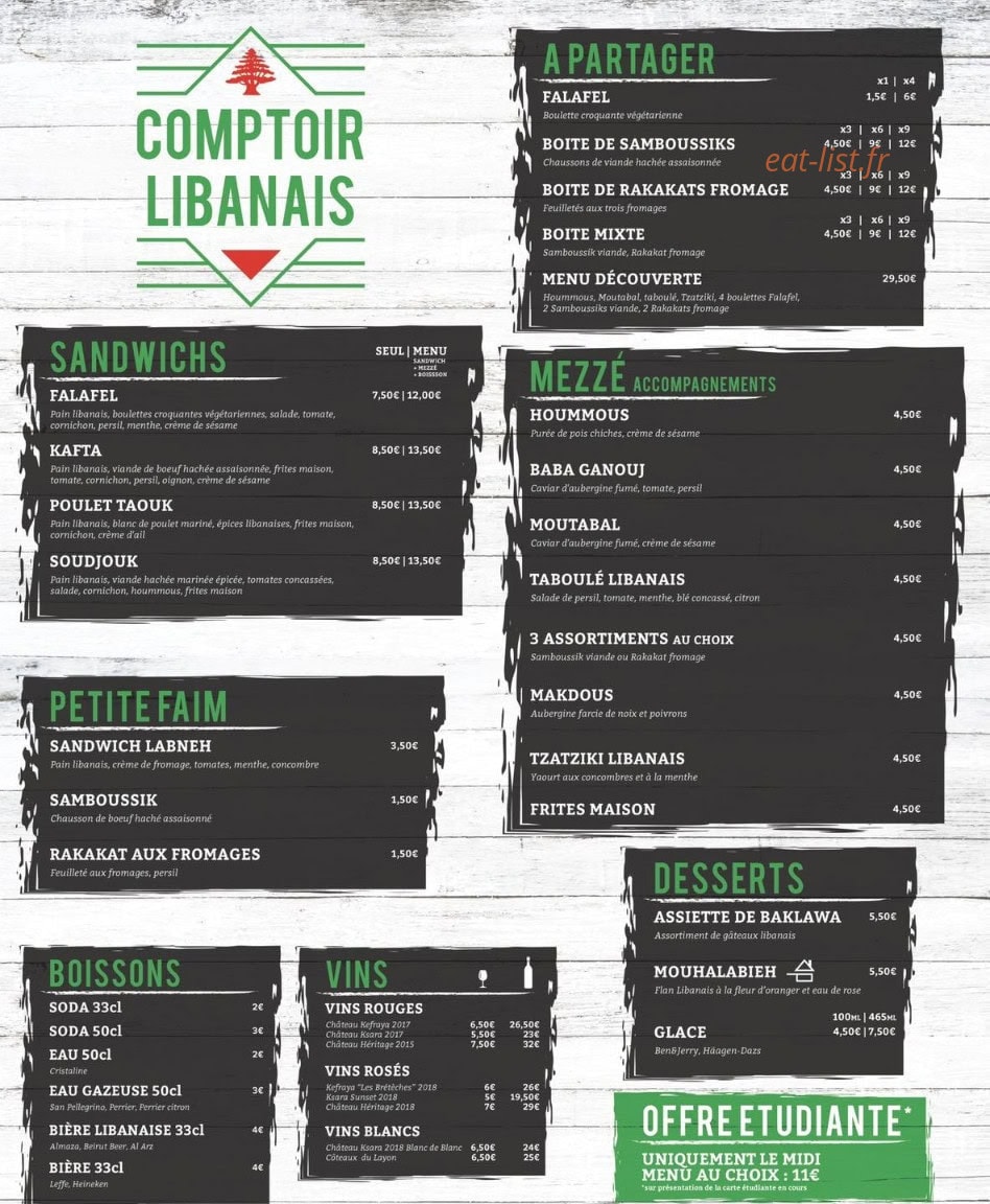 Comptoir Libanais — carte page 1