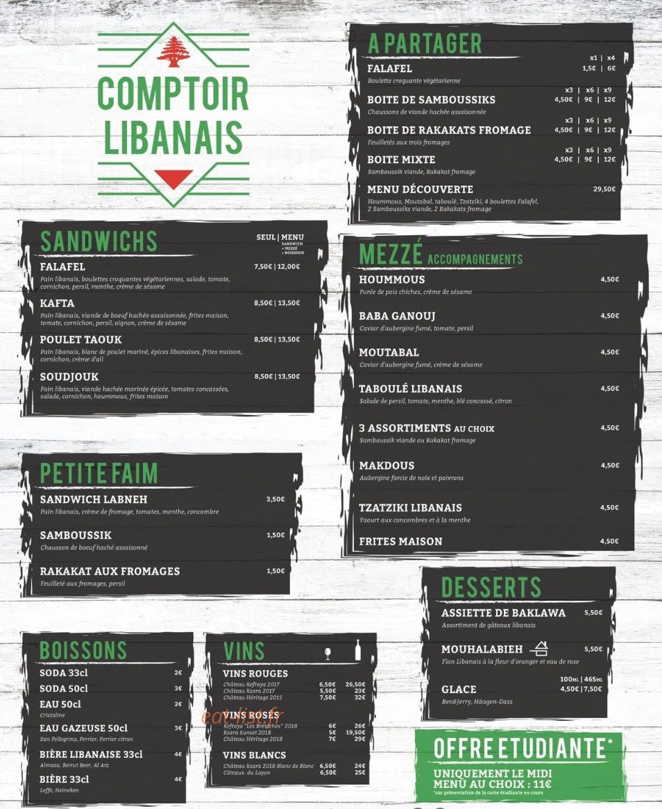 Comptoir Libanais — carte page 1