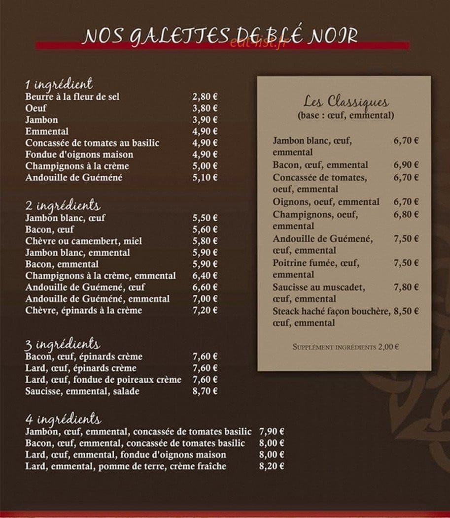 Crêperie du Bouffay — carte page 1