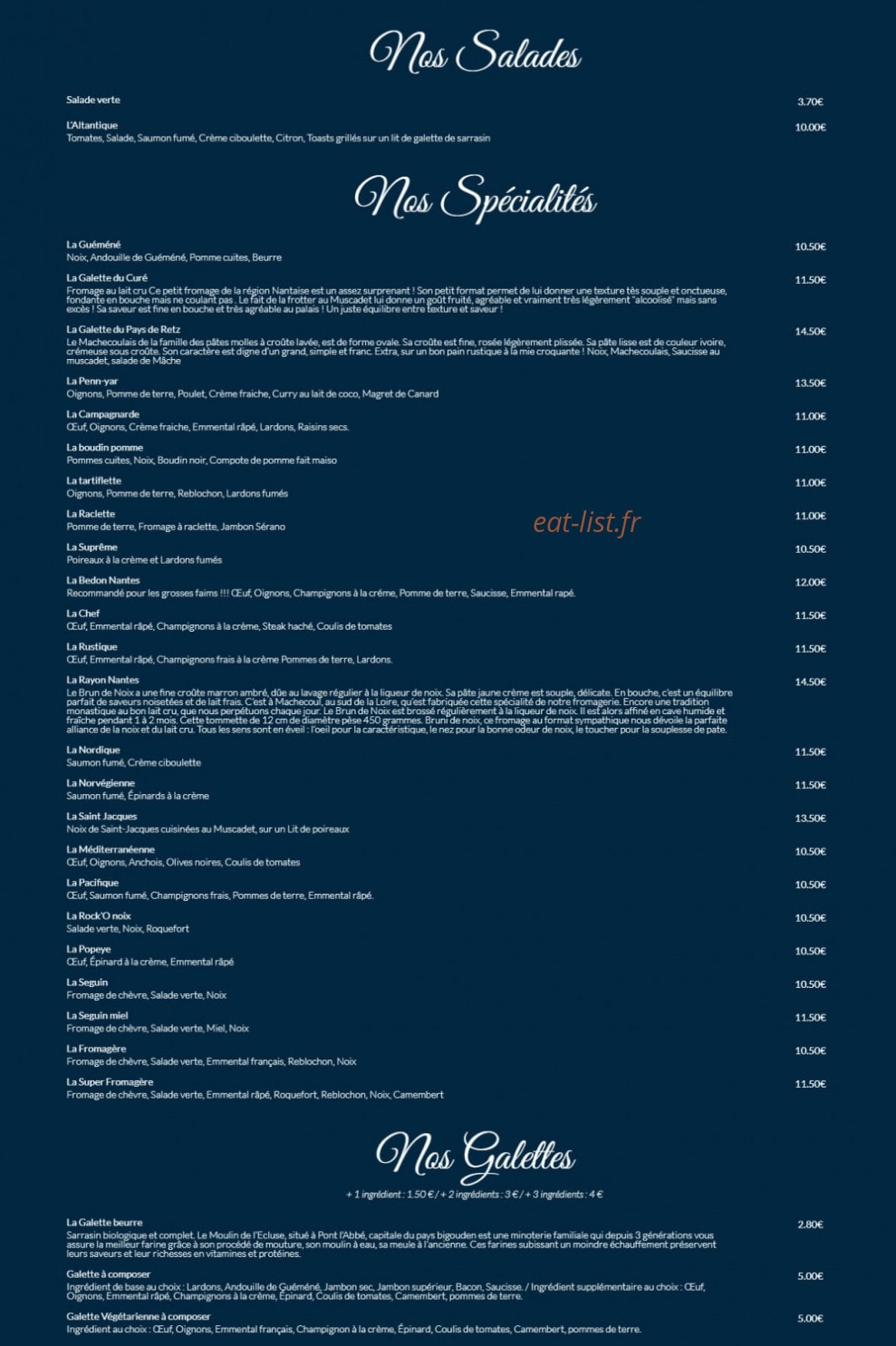 Crêperie Fleur de Sel — carte page 1
