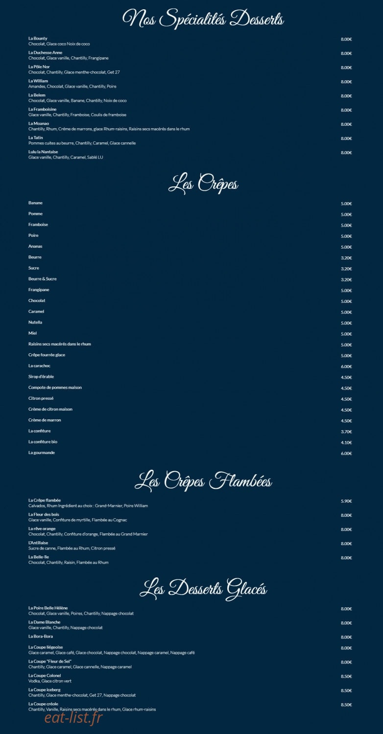 Crêperie Fleur de Sel — carte page 2