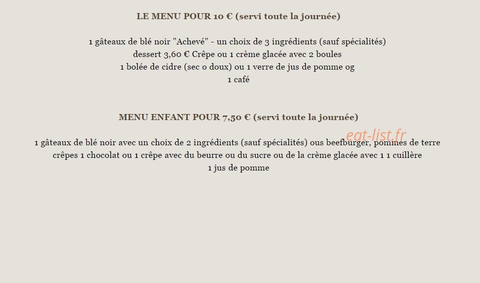 Crêperie Sainte Croix — carte page 1