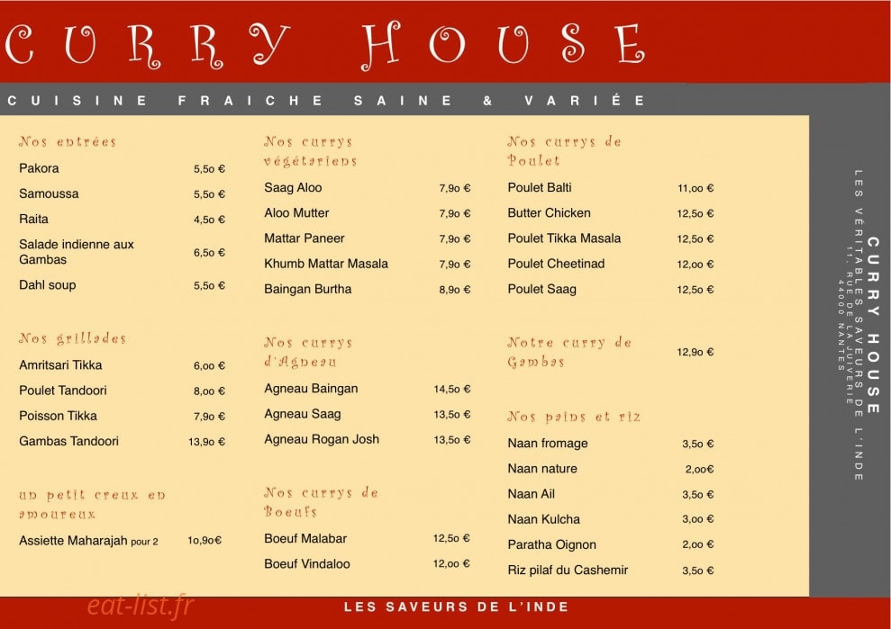 Curry House — carte page 1