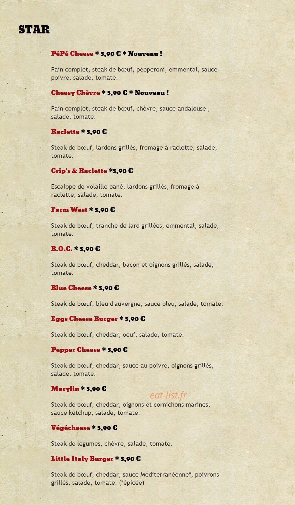 Diner's Burger — carte page 3