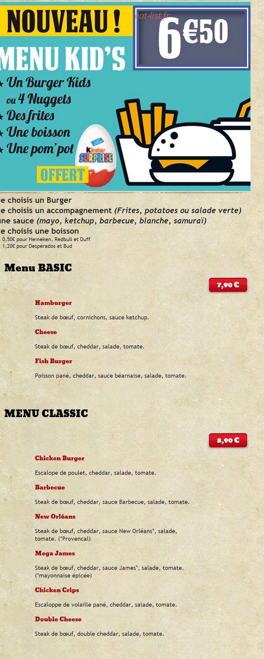 Diner's Burger — carte page 8