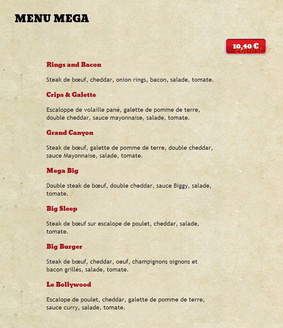 Diner's Burger — carte page 10