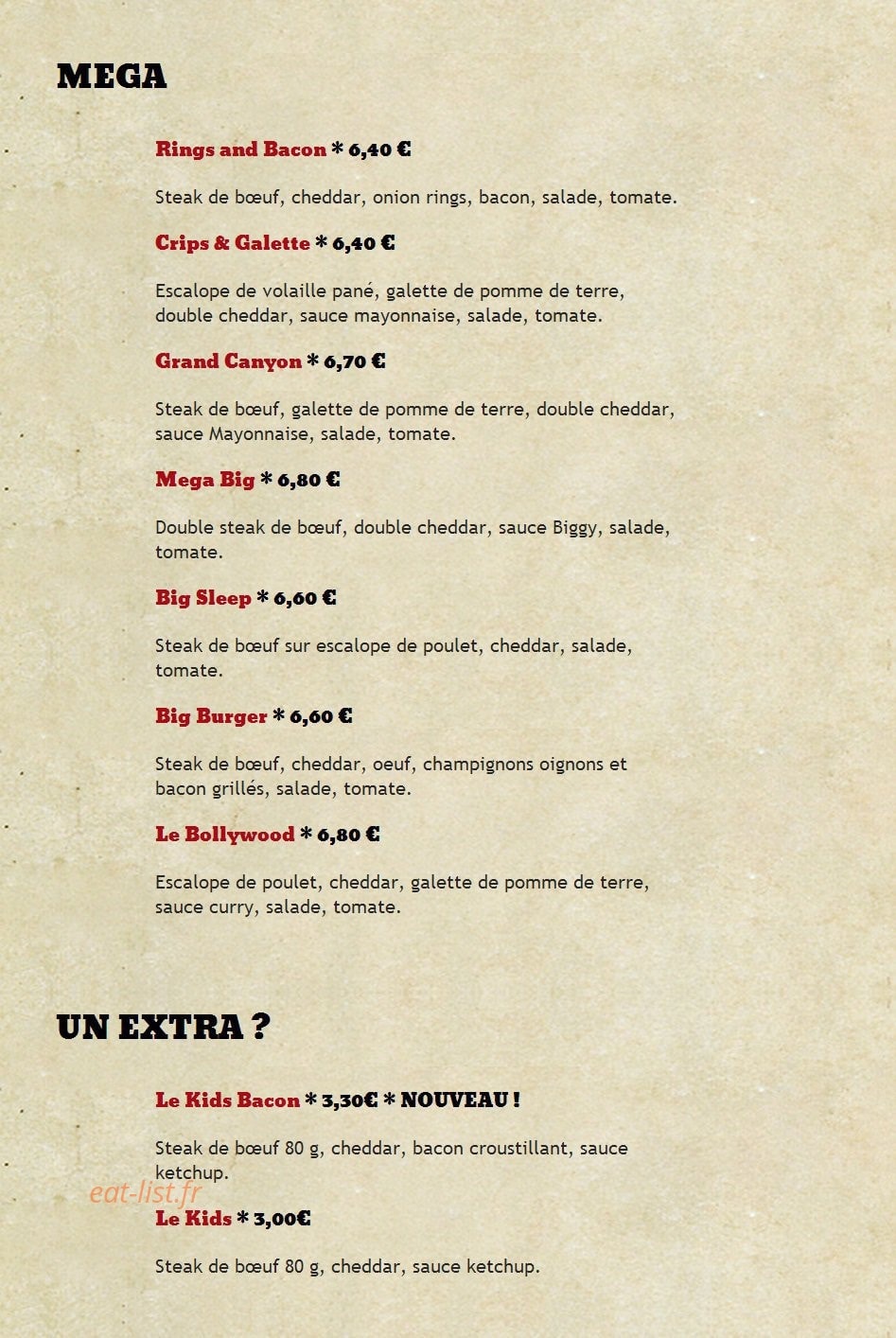 Diner's Burger — carte page 4