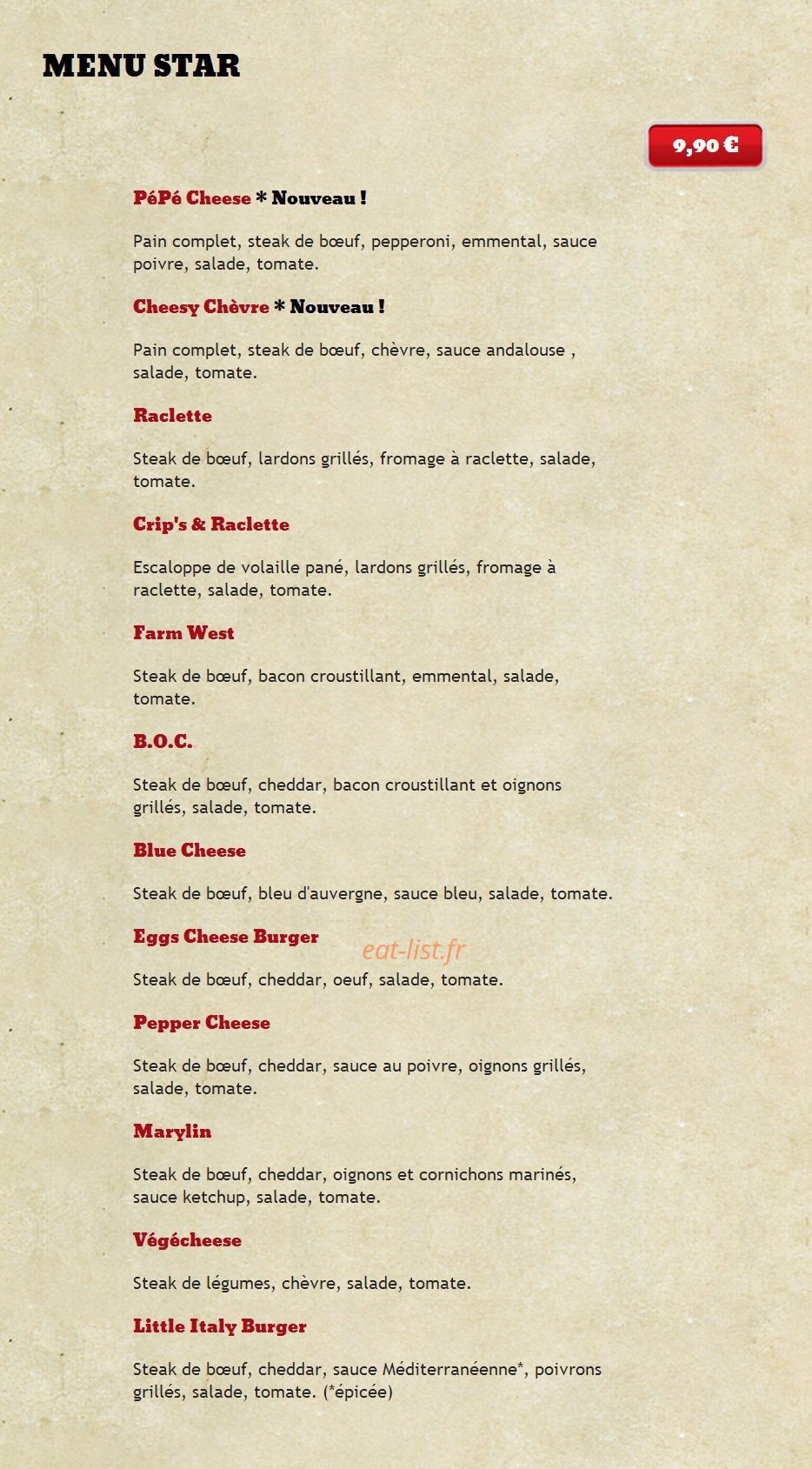 Diner's Burger — carte page 9