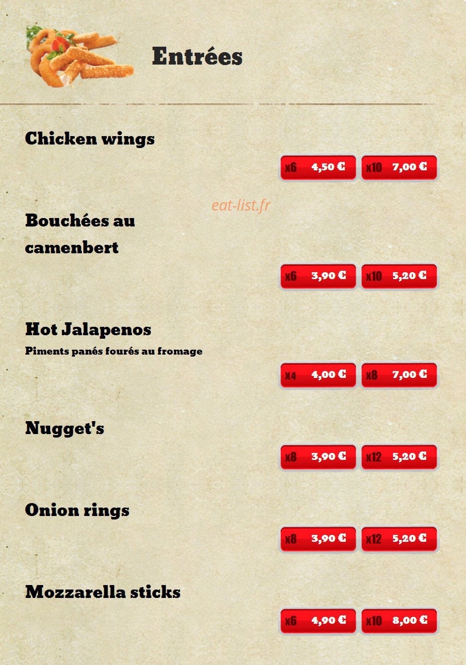 Diner's Burger — carte page 1