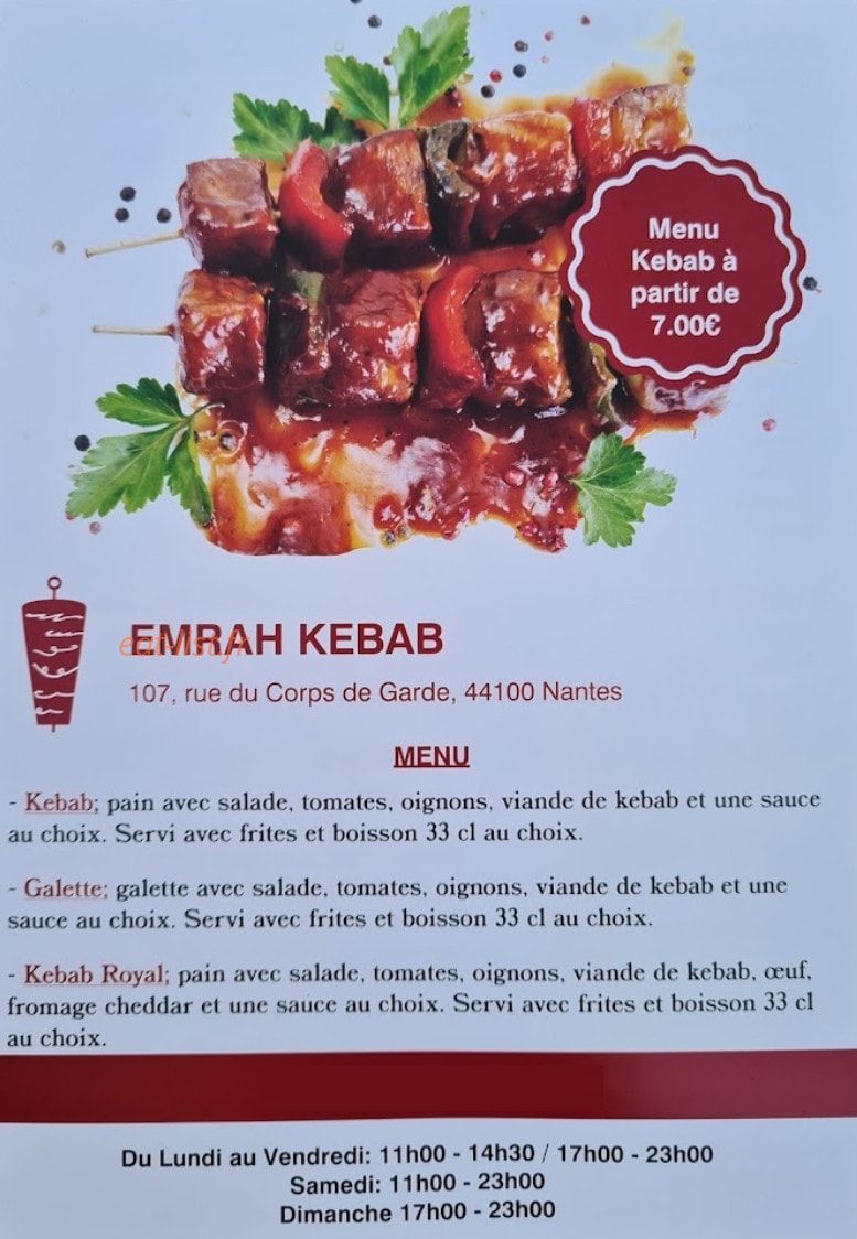 Emrah Kebab — carte page 1